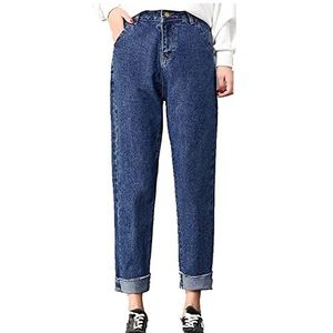 NP High Waist Jeans Vrouwelijke Lente en Herfst Dunne Student Negen Broek, marineblauw, XL