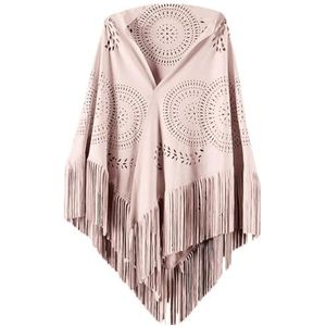 UPPJPBSW Nep suède sjaal met franjes Dames omslagdoek sjaal met lange kwastjes Holle stola cape,Roze