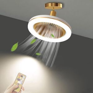 WRMING Kleine Stille Plafondventilator met LED-licht en Afstandsbediening E27 30W Plafondlamp met Ventilator Slaapkamer Dimbare Plafondventilatorlamp, Timer, Draagbaar Ontwerp