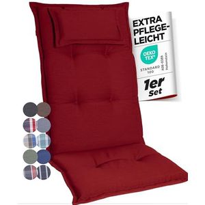 gardisun Tuinstoelkussens, hoge rugleuning met hoofdeinde, extra dikke stoelkussens, made in Europe, ideale kussens voor hoge rugleuning, kussens met extra hoog comfort, set van 1, rood