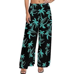 Hawaiiaanse palmboom en zeeschildpad dames casual wijde pijpen loungebroek comfortabele losse joggingbroek joggingbroek broek