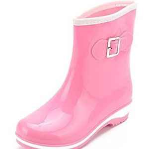 Zyerern Waterdichte Laarzen voor Vrouwen UK Regen Mid-Kuit Korte Buis Water Antislip Plastic Laarzen Bestand Waterschoenen, JH13, roze, 5.5 UK Wide