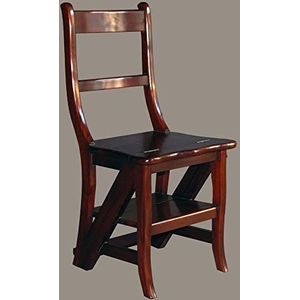 Vintage-Line Ladderstoel - trapstoel van mahonie natuur, gelakt houten stoel