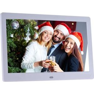 Digitale Fotolijst 10 Inch LCD-scherm 1024 * 600 Met MP3 MP4 Videospeler Klok Kalender 2.4G Afstandsbediening Eenvoudig Delen Momenten(White)