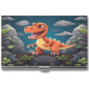 LHOKDR Visitekaartjeshouder, metalen hoesje zak, houder voor vrouwen en mannen, creditcardhoesje cartoon dinosaurus print kaarthouder voor visitekaartjes