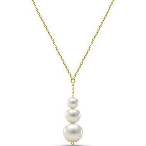 Miore 14 kt 585 geelgouden ketting met 3 witte zoetwaterparels voor dames, lengte 450 mm