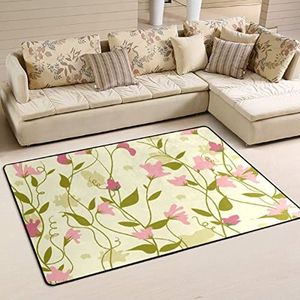 Gebied tapijten 100 x 150 cm, zoete erwtenbloem roze welkomstmat pluche flanel mat tapijt antislip woonkamer tapijt, voor slaapkamer, picknick