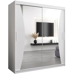 MEBLE KRYSPOL Monaco 180 slaapkamerkast met twee schuifdeuren, spiegel, kledingroede en planken - 180x200x62cm - mat wit