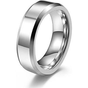 6mm dubbele afgeschuinde rand wolfraam staal glanzende ring 8mm wolfraam goud anti-snijden minimalistische heren ring ring (Color : 6mm steel color, Size : 9#)