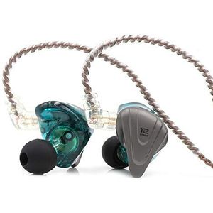 Linsoul KZ ZSX 5BA+1DD 6 Driver Hybrid in-Ear HiFi Oortelefoon met Zinklegering Voorplaat, 0.75mm 2-pins Afneembare Kabel voor Audiofiele Muzikant (zonder microfoon, cyaan)