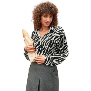 dames topjes Zebragestreept overhemd met verlaagde schouders - Casual oversized overhemd met lange mouwen en knopen aan de voorkant (Color : Black and White, Size : L)