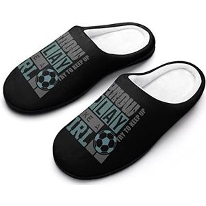 Speel Voetbal Als Een Meisje Katoenen Slippers Voor Vrouwen Warme Anti-Slip Rubber Zool Huis Schoenen Voor Indoor Hotel 11-12 (42-43)