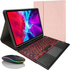 Toetsenbordhoes voor iPad Pro 12,9"" 2017/2015 (oud model, 1e en 2e generatie), Magnetisch Afneembaar Draadloos Toetsenbord Met Achtergrondverlichting en Bluetooth-muis,Roze