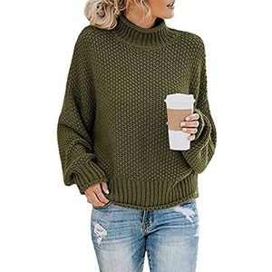 Tophoopp Truien voor vrouwen casual, vrouwen hoge hals tops gebreide trui fit shirts gezellige winter warme blouses sweatshirts, Militair Groen, XXL