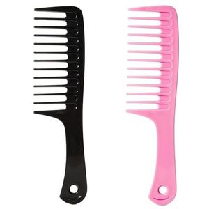 Kam met lang haar, 2 stuks, brede tandenkam voor krullend haar, grote ontwarrende kam voor nat of droog haar, douchekam voor vrouwen en mannen haar permanentkam (zwart-roze)