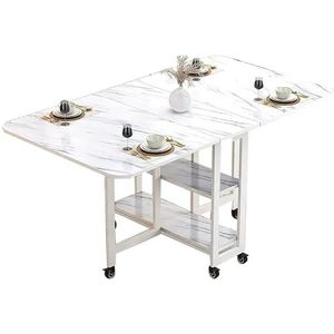 Massief Houten Opvouwbare Keukentafel Met Open Planken En 6 Wielen, Ruimtebesparende Rechthoekige Keukentafel Met Neerklapbaar Blad For Keuken, Slaapkamer, Eetkamer (Color : White, Size : 120x70x75C