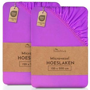 NatureMark Hoeslaken, microvezels, 2 stuks, in vele maten en kleuren (laken 120 x 200 cm, Lila)