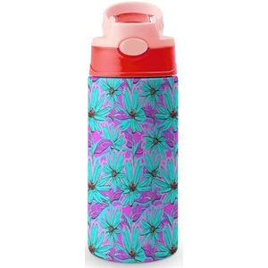 Heldere Bloemen 12oz Water Fles met Stro Koffie Tumbler Water Cup Rvs Reizen Mok Voor Vrouwen Mannen Roze Stijl