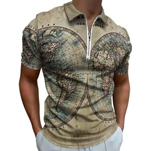 Retro Eatrh Kaart Half Zip-up Polo Shirts Voor Mannen Slim Fit Korte Mouw T-shirt Sneldrogende Golf Tops Tees XL