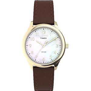 Timex Dames Modern Easy Reader 32mm Horloge, Bruin/Parelmoer/Goud-Toon, Modern