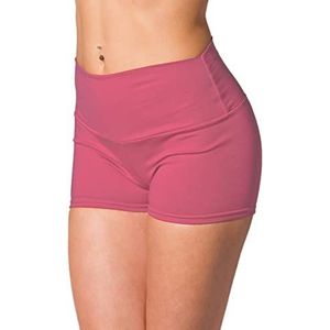 Alkato Dames Short Hot Pants Sportbroek met Hoge Taille, Donkerroze, 38