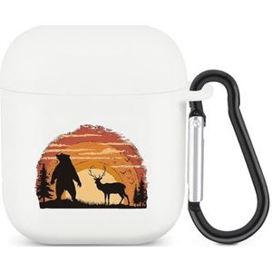 Bear Deer Grappig Schattig Hoesje voor AirPods 2&1 Schokbestendige Beschermende Hoofdtelefoon Gevallen Cover Met Sleutelhanger Voor Mannen Vrouwen