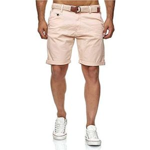 Indicode Conor Korte broek voor heren met riem, cargoshorts voor heren, van katoen, vrijetijdsbroek met zakken, sportieve elegante look, regular fit, comfortabel materiaal met stretch, Cameo Rose, L