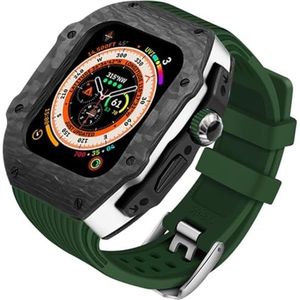 OFWAX Koolstofvezel Horloge Case Fluor Rubber Strap, Voor Apple Watch Ultra 8 7 6 5 4 SE, Sport Horloge Case Rubber Band Mod Kit, Voor Iwatch Series 44mm 45mm Vervanging Accessoires, 45mm, agaat