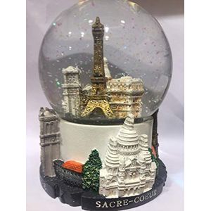 Sneeuwbol Eiffeltoren en Monmenten van Parijs – Wit – grote grootte 14 cm – sokkel van hoogwaardig hars en glazen bol – denkstuchter Parijs in 3D gegraveerd – glinsterende sneeuw – kleur wit