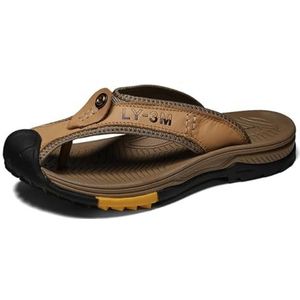 Wandelsandalen voor heren, grote maten, modieus, echt leer, gesloten teen, outdoor, ademend, backpacken, strandschoenen, Kaki, 42 EU