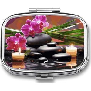 Flowers in Fountain Massage Stones Travel Pill Organizer Een dagelijkse pillendoos voor supplementen Pillendoosje met 2 compartimenten, handig voor het dragen en bewaren van medicijnendoos