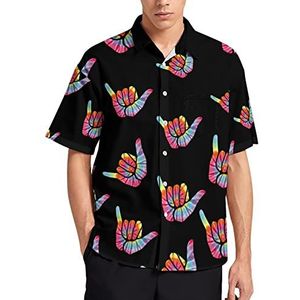 Peace Tie Dye T-shirt met korte mouwen voor heren, casual button-down, zomer, strand, top met zak