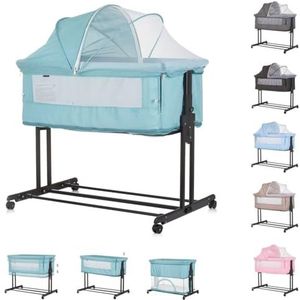 Chipolino Co-sleeper 2-in-1 Zen Playpen muggennet, matras, remwielen, turquoise