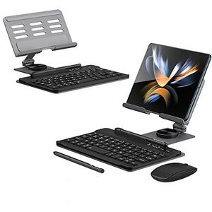 Galaxy Z Fold 4/Fold 3 draadloos toetsenbord + Bluetooth-muis + stylus + opvouwbare roterende standaard set voor Samsung Galaxy Z Fold 4/Fold 3-4-delige set (grijs)