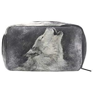 MONTOJ Grijze Wolf Schetsen Patroon make-up Zip Pouch Kosmetische Zakken