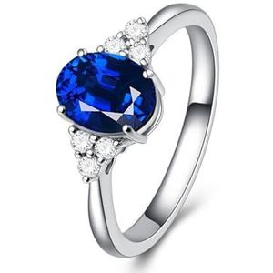 Dames vintage ingelegde saffier smaragd duif bloedrode ring klassieke open ring ovale kleurrijke edelsteen ringarmband (Color : Blue_Openingadjustable)
