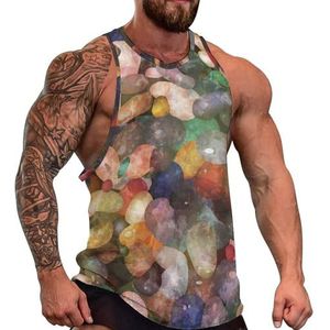 Kleurrijke Pebbly Stones Heren Tank Top Grafische Mouwloze Bodybuilding Tees Casual Strand T-Shirt Grappige Gym Spier