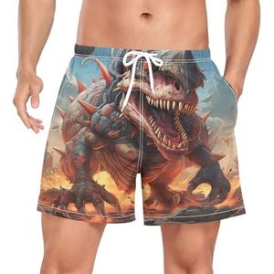 Vintage Animal Angry Dinosaur mannen zwembroek shorts sneldrogend met zakken, Leuke mode, L
