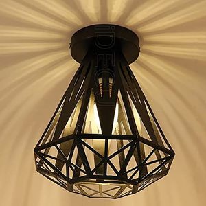 iDEGU Vintage industriële plafondlamp met metalen kooi, hanglamp, Weergave Lamp, E27 plafondlamp voor slaapkamer, café, restaurant, hal, gang, 20 cm, zwart