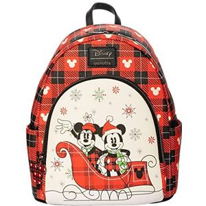 Loungefly Disney Holiday Mickey en Minnie Mouse Mini-rugzak met dubbele riem voor dames, Meerkleurig, W 9"" x H 10.5"" x D 4.5"", Loungefly Disney Holiday Mickey en Minnie Mouse Mini Rugzak -