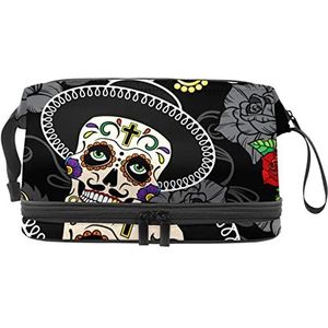 Dubbellaags Cosmetische Tas Schedel Draagbare Make-up Tas Reizen Organizer Pouch Voor Vrouwen Meisjes Toiletries Tassen, Meerkleurig, 27x15x14 cm/10.6x5.9x5.5 in, Make-up zakje
