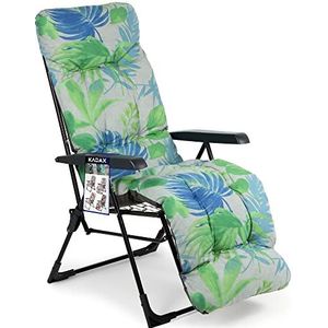 KADAX Tuinstoel met verstelbare rugleuning, relaxstoel van gepoedercoate stalen constructie, inklapbaar, klapstoel met draagvermogen tot 110 kg, ligstoel met kussen (L rechthoekig, groen/blauw)