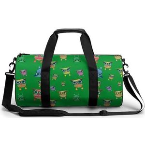 Kleurrijke uilen op groene draagbare sporttas voor vrouwen en mannen reizen plunjezak voor sport print gymbag grappige yoga tas