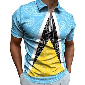 Paisley En Saint Lucia Vlag Half Zip-up Polo Shirts Voor Mannen Slim Fit Korte Mouw T-shirt Sneldrogende Golf Tops Tees 6XL