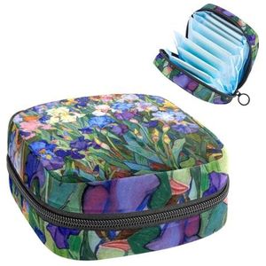 MUOOUM Kleur Irissen Aquarel Schilderen Maandverband Opbergtas Menstruatie Pad Tas Draagbare Menstruatie Cup Pouch met Rits voor Tiener Meisjes Vrouwen Dames