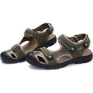 BAROBO Lederen visser sandaal voor atletische heren wandelen sandalen waterdicht outdoor strand sport zomer gesloten teen, Groen, 40 EU