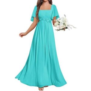 KURFACE Chiffon Moeder van de Bruid Jurken met Mouwen Kant Applique Flutter Mouw Bruidsmeisje Jurk Formele Jurk, Turkoois, 56 NL/Plus