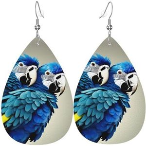 Blauwe papegaai knuffelen druppelvormige lederen oorbellen, damesmodeaccessoires, Valentijnsdag essentieel, Eén maat, Leer Pu