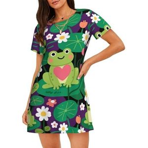 Zelinge Leuke Vrouwen Nachthemden Vrouwen Nachtshirt Slaap Shirts Voor Vrouwen Zachte Nachtkleding S-3XL, Kikker Paars Groen, S