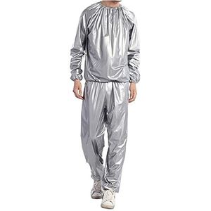 PVC Zweetsaunapak, Anti-zweetpakken, Trainingspakken, Fitnesssaunapak, Trainingspak Saunapak, Afvallen For Vrouwen, Mannen, Training Binnen En Buiten, Scheurvast(Silver,XL)